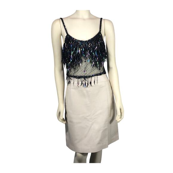American Vintage Y2K Margaret Godfrey leather ivory skirt size 14 - Picture 1 of 12